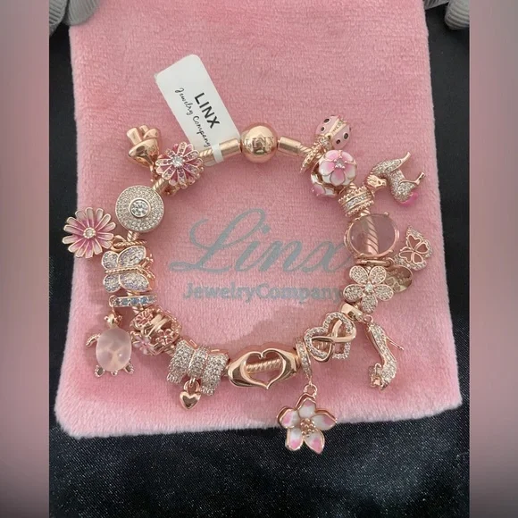Linx Rose Gold Bracelet with Pink and Cubic Zirconia Themed Charms - Picture 6 of 11